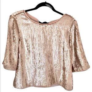 J. Crew Champagne/Gold Sequin Bow Back Top (US 6)
